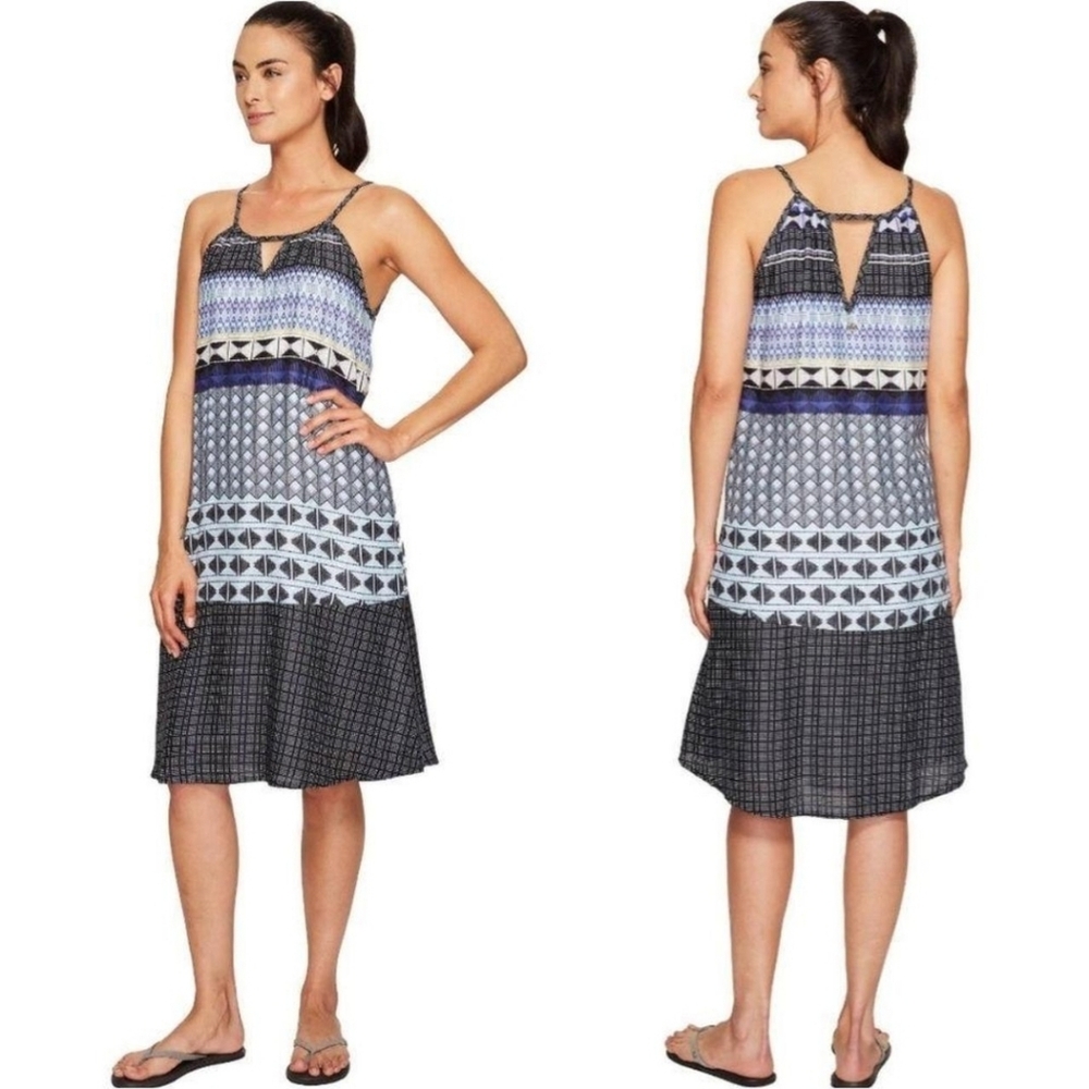 Prana Nari Small Mist Blue Halter Keyhole Shift Casual Print Sundress